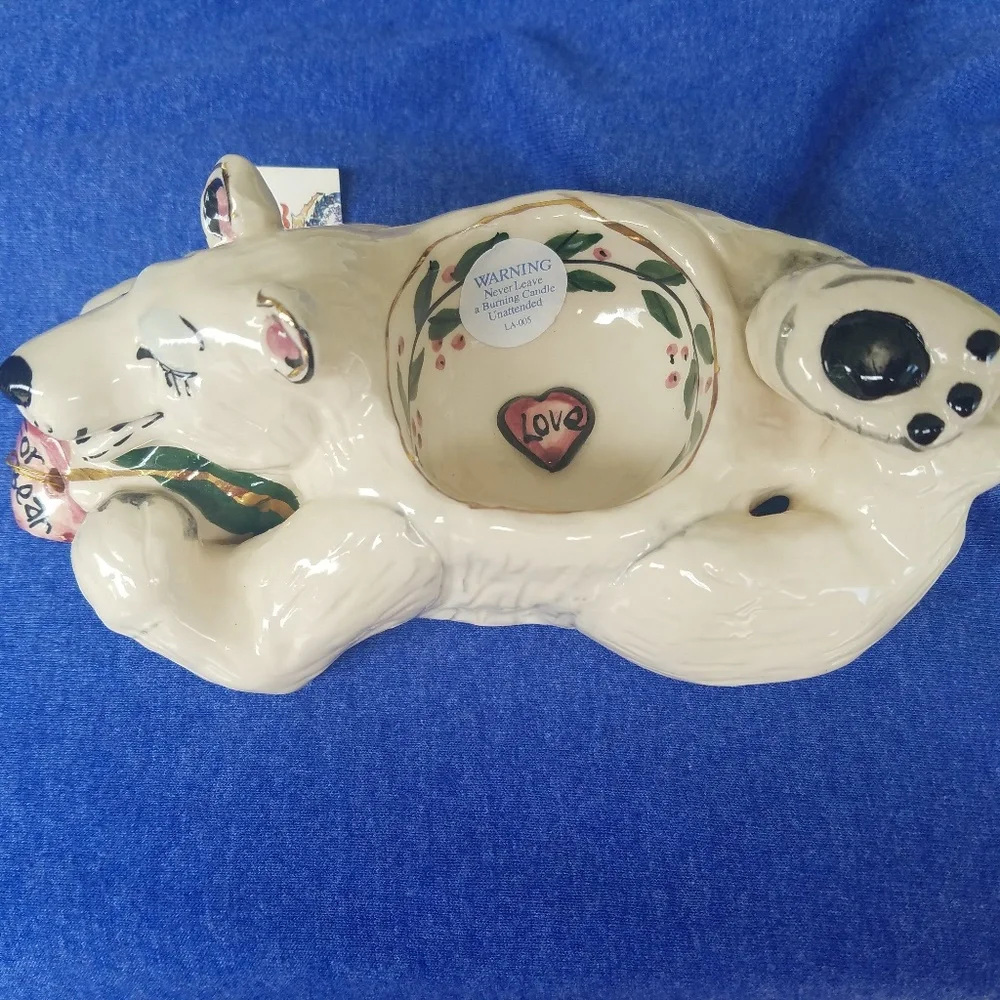Blue Sky Ceramic Bear Tea Light Candle Holder Pottery